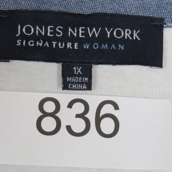 Jones NY* Women's 3/4 Sleeve V-Neck 1/4 Button Down‎ Straight Hem Shirt~ 1X - Picture 6 of 11